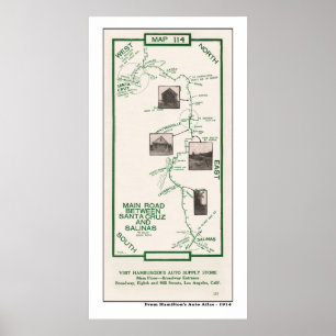 Póster 1914 mapa, Santa Cruz aos Salinas