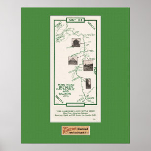 Poster 1914 mapa, Santa Cruz aos Salinas, esteira verde