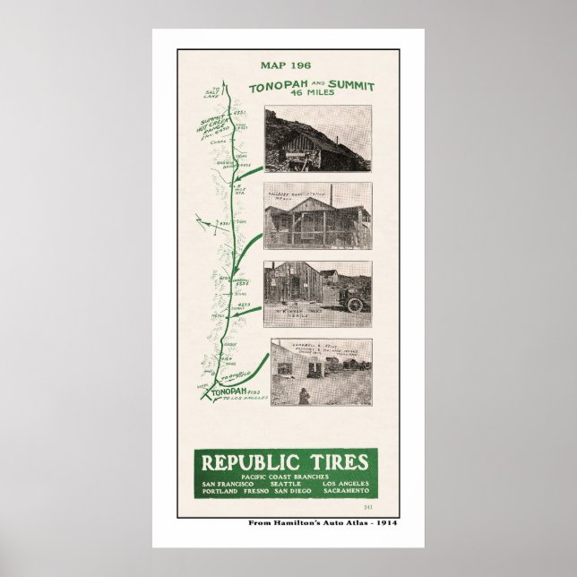Póster 1914 Mapa, Tonopah e Cúpula Quente (Frente)