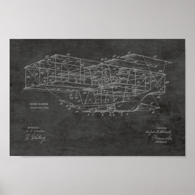 Póster 1914 Máquinas Voadoras Desenho de Arte de Patentes (Frente)