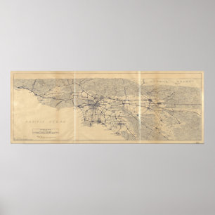 Póster 1915 mapa Los Angeles, auto clube de CA do sul