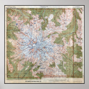 PÓSTER 1915 MT. MAPA DE TOPOGRÁFICO DE RAINHA
