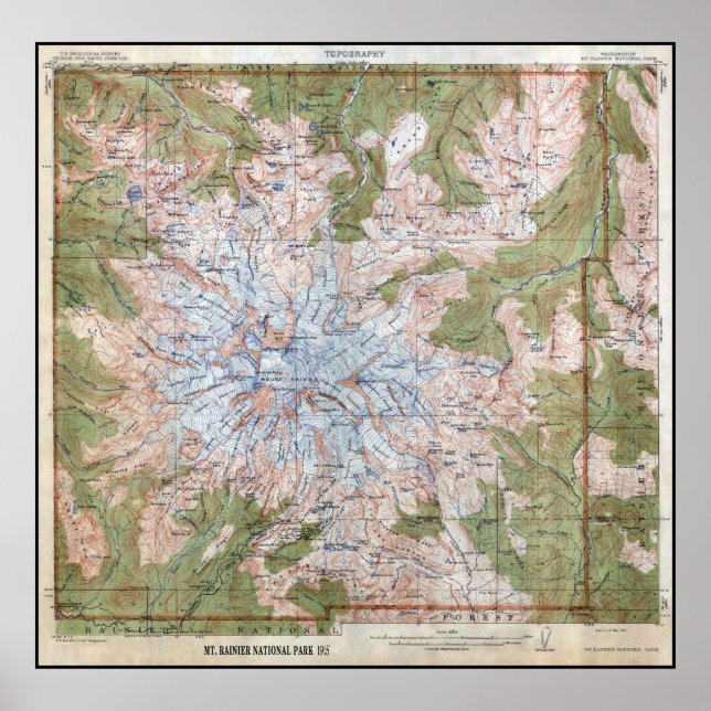 PÓSTER 1915 MT. MAPA DE TOPOGRÁFICO DE RAINHA (Frente)