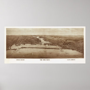 Póster 1915 Superior, WI & Duluth, MN Birds Eye View