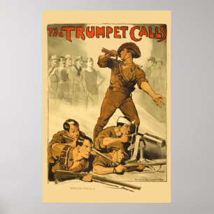 Poster 1918 Austrália A Trombeta Chama! Recrutamento da P