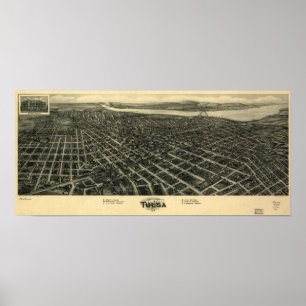 Póster 1918 Tulsa, mapa panorâmico APROVADO da opinião