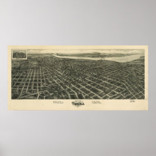 Poster 1918 Tulsa, mapa panorâmico APROVADO da opinião