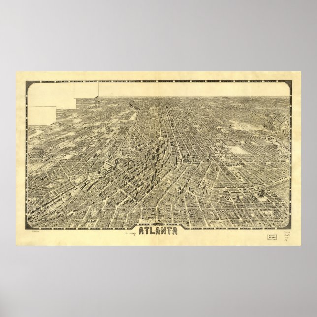 Poster 1919 Atlanta, GA Birds Eye Ver Mapa Panorâmico (Frente)