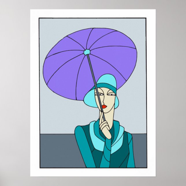 Poster 1920 1930s Art deco, moda das senhoras, versão azu (Frente)