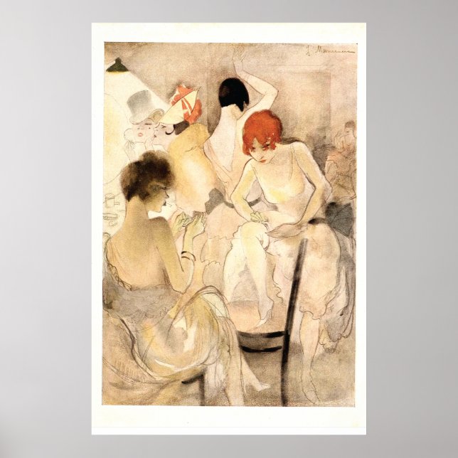Póster 1920 Art Deco ~ Raparigas no camarim (Frente)