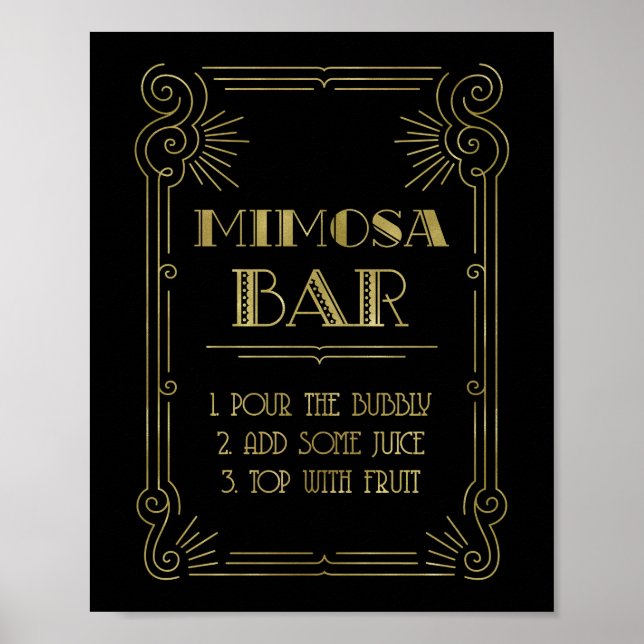 Póster 1920 Negro Dourado Deco Mimosa - Sinal de casament (Frente)