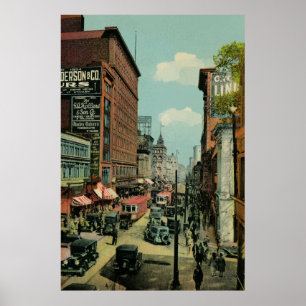 Poster 1920 ocupado da rua do St. Catherine de Montreal