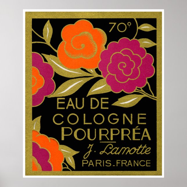 Póster 1920 perfume francês Eau de Cologne Pourprea (Frente)