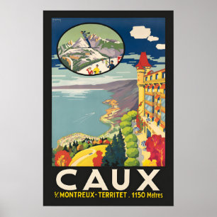 Poster 1921 Caux Suíça Estância de Esqui Viagens Antigas