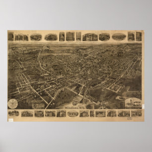 Póster 1921 Middletown, mapa panorâmico da opinião de
