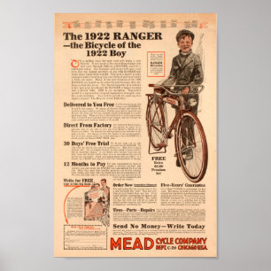 Poster 1922 da arte do anúncio da bicicleta da