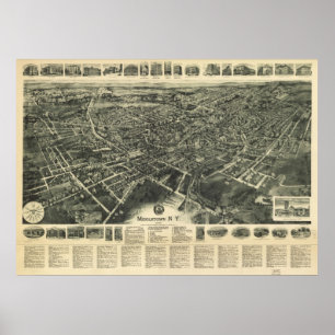 Póster 1922 Middletown, mapa panorâmico da opinião de