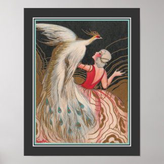 Poster 1924 Art Deco "Girl With White Peacock"
