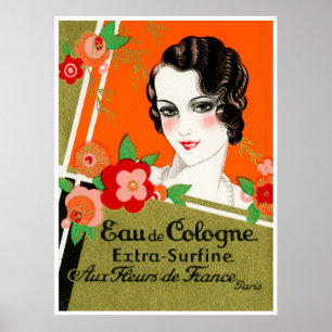Poster 1925 flores do perfume de Paris France