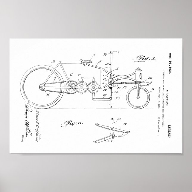 Poster 1926 Vintage Bicycle Velocipede Patent Art Impress (Frente)