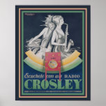 Poster 1929, Art Deco, Crosley Radio Ad<br><div class="desc">1923,  Art Deco,  Anúncio para a Rádio Crosley por Luciano Mauzan. Disponível em outros tamanhos e na canvas.</div>