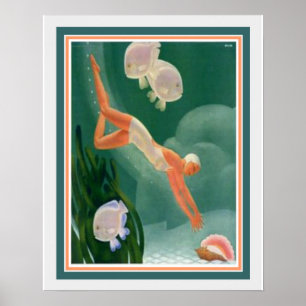Poster 1930 Art Deco Swimmer/Resort Ad 16x20
