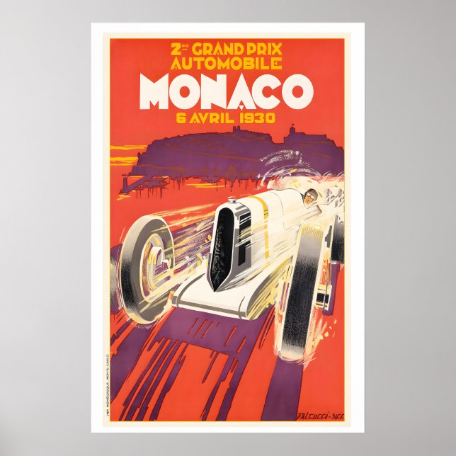 Poster 1930 Grande Prêmio de Mônaco Corrida de Carros Ant (Frente)