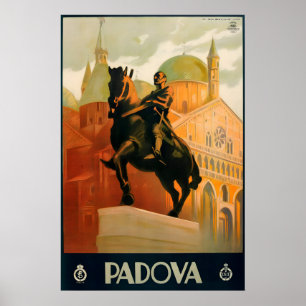 Poster 1930 Padova Itália Monumento ao Gattamelata Estátu