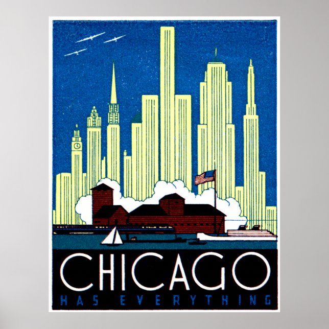 Póster 1930 Visite Chicago (Frente)