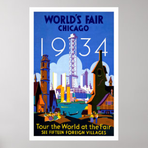 Poster 1934 das viagens vintage da feira de mundo