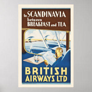 Poster 1935 Para a Escandinávia Estilo Vintage da British