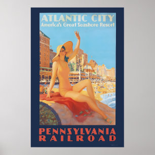 Poster 1935 Pennsylvania Railroad Vintage de Atlantic Cit