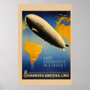 Poster 1937 Graf Zeppelin Hamburgo para a América Vintage