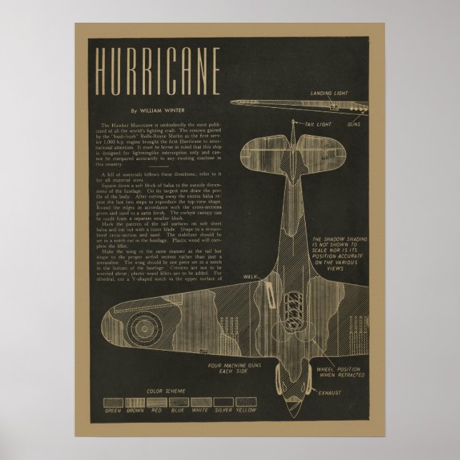 Poster 1938 Aviation Hurricane Airplane Design Art Impres (Frente)