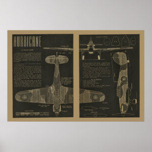 Póster 1938 Aviation Hurricane Airplane Design Art Impres