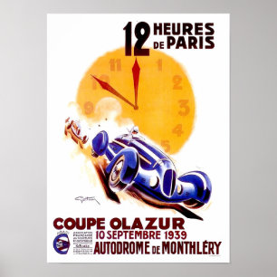 Poster 1939 Paris, 12 horas de corridas