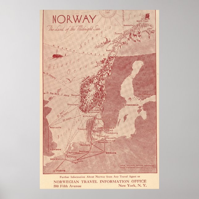 Póster 1939 Serviço de Informação de Viagem norueguês NY (Frente)
