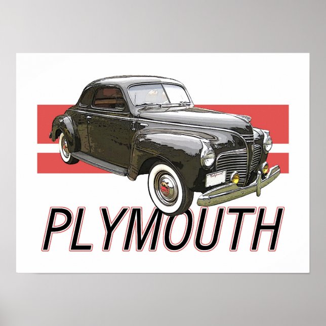 Poster 1941 Coupe de Plymouth com gráfico e texto. (Frente)
