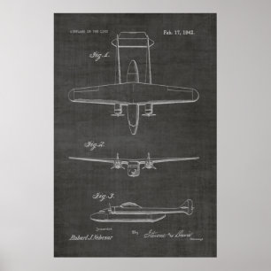 Póster 1942 Twin Airplane Patent Art Drawing Print