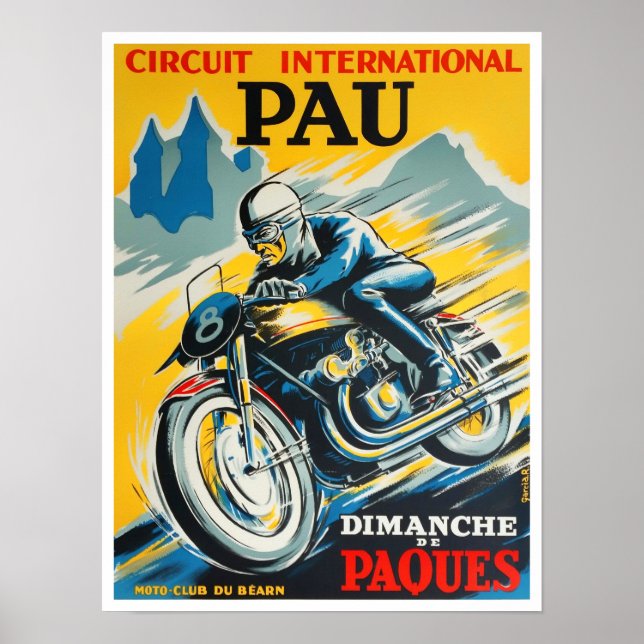 Poster 1949 Corridas de motocicletas de Pau (Frente)
