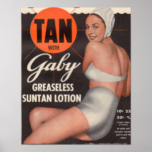Póster 1950 Gaby Suntan Lotion