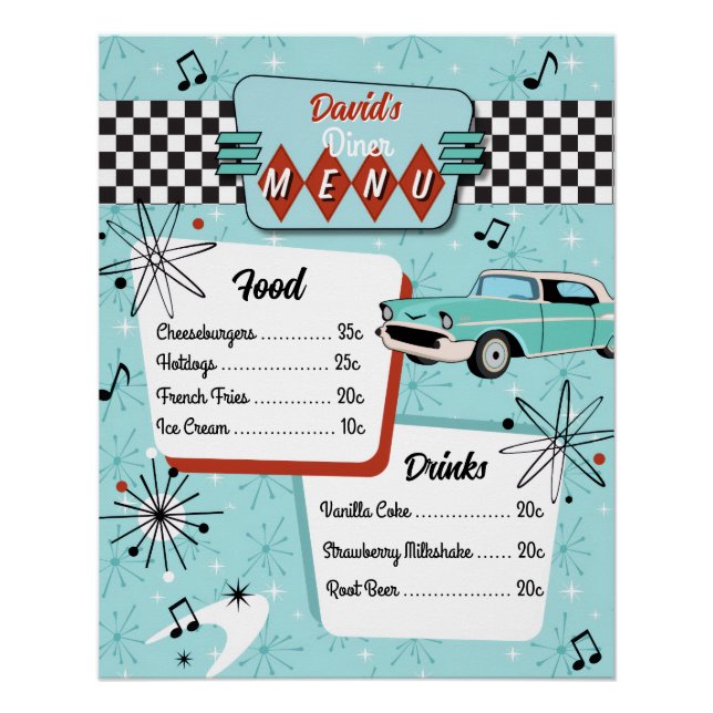 Póster 1950s Retro Diner Menu (Frente)