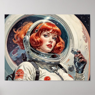 Poster 1950s Retro Futurismo Quadrinho - Um astronauta de