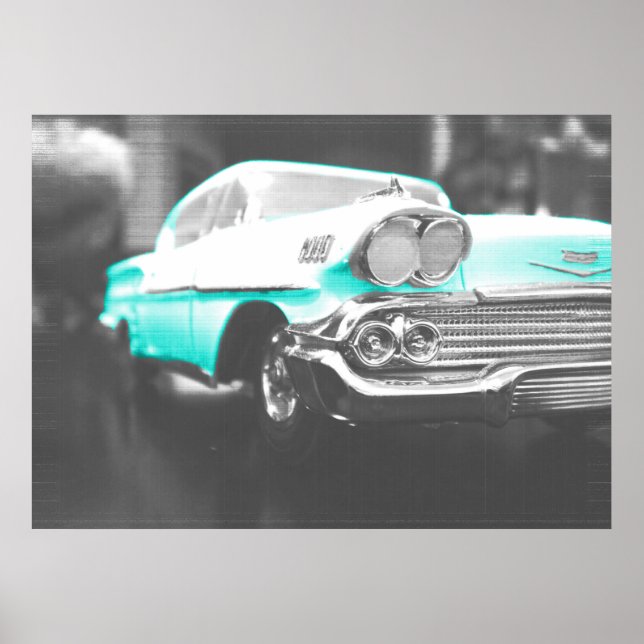 Poster 1958 chevy impala azul brilhante (Frente)