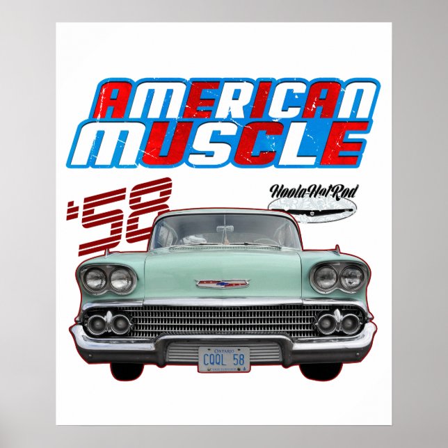 Poster 1958,Impala,Rockabilly,rusty car,distressed,Tailfi (Frente)