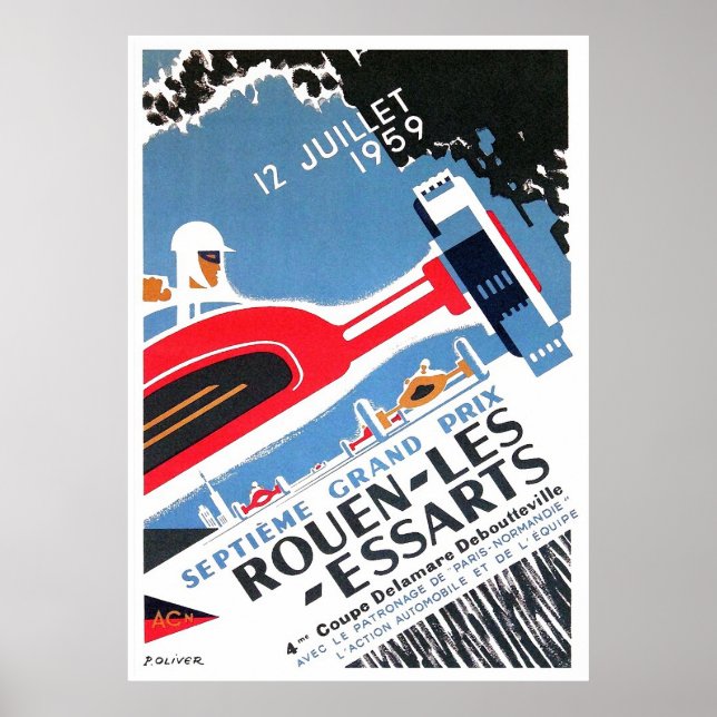 Poster 1959 Rouen Les Essarts Grand Prix Automobile Race (Frente)