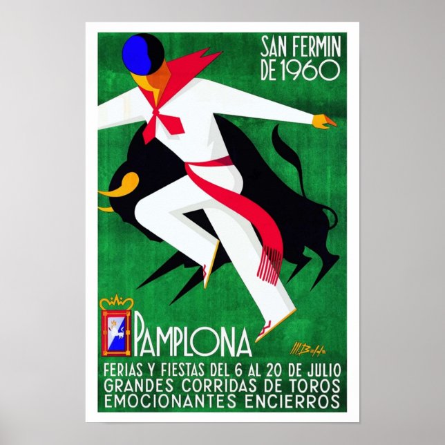 Poster 1960 Pamplona Spain Running of the Bulls (Frente)