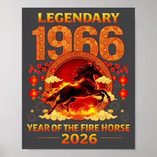 Poster 1966 Ano Do Cavalo De Fogo 60º Aniversário Chinês