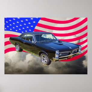 Póster 1967 Pontiac GTO e bandeira americana