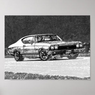 Póster 1968 Chevelle Pencil Sketch